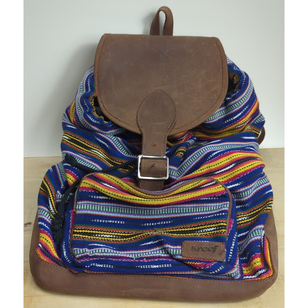 Reef Drawstring Backpack Sack, Hippie Boho Festival Striped Leather Surf‎ Beach